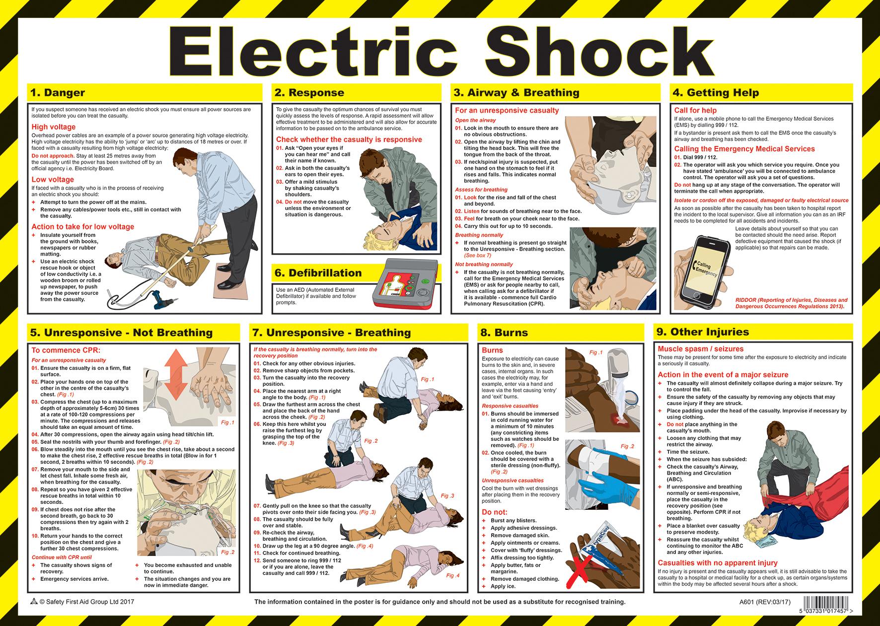 A601 Safety First Aid Group First Aid Poster Laminated Electric 