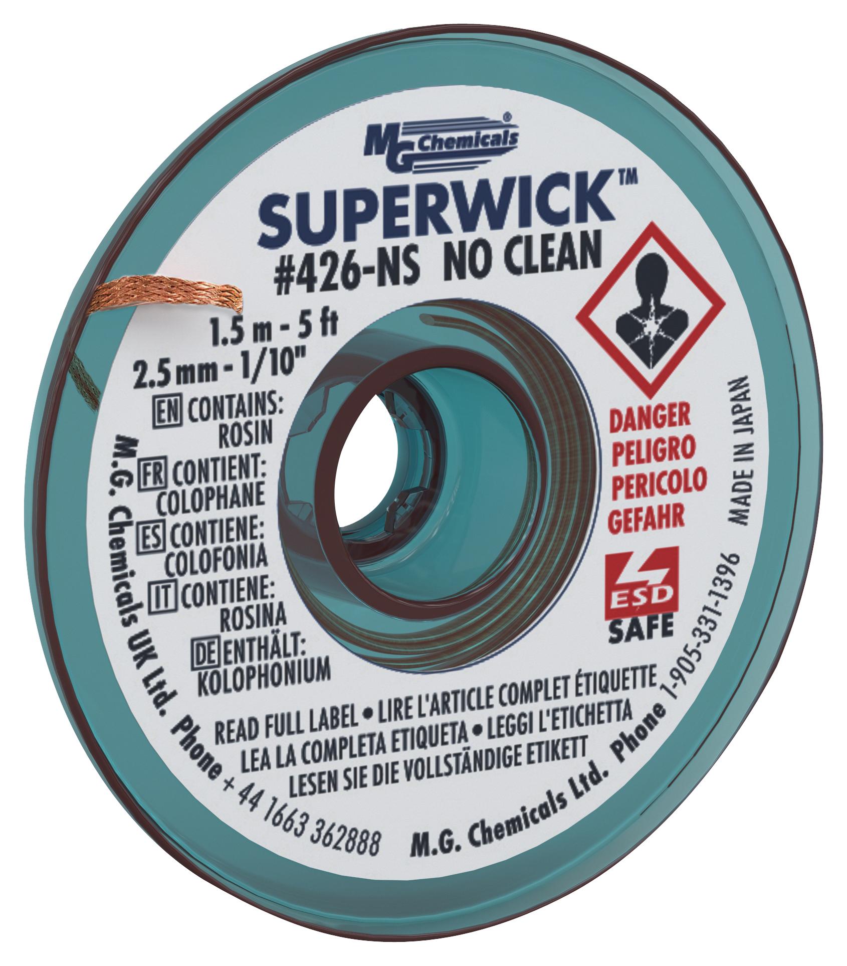 MG Chemicals Desoldering Braid #2 Fine Braid Super Wick With RMA Flux 25/' X